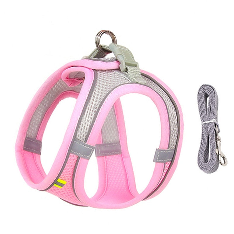 Adjustable Dog Harness and Leash Set for Small Breeds - Ideal for Puppies, Cats, French Bulldogs, Chihuahuas, and Pugs - Perfect for Outdoor Walks