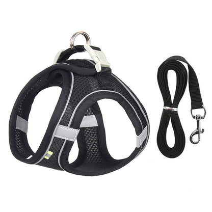 Adjustable Dog Harness and Leash Set for Small Breeds - Ideal for Puppies, Cats, French Bulldogs, Chihuahuas, and Pugs - Perfect for Outdoor Walks