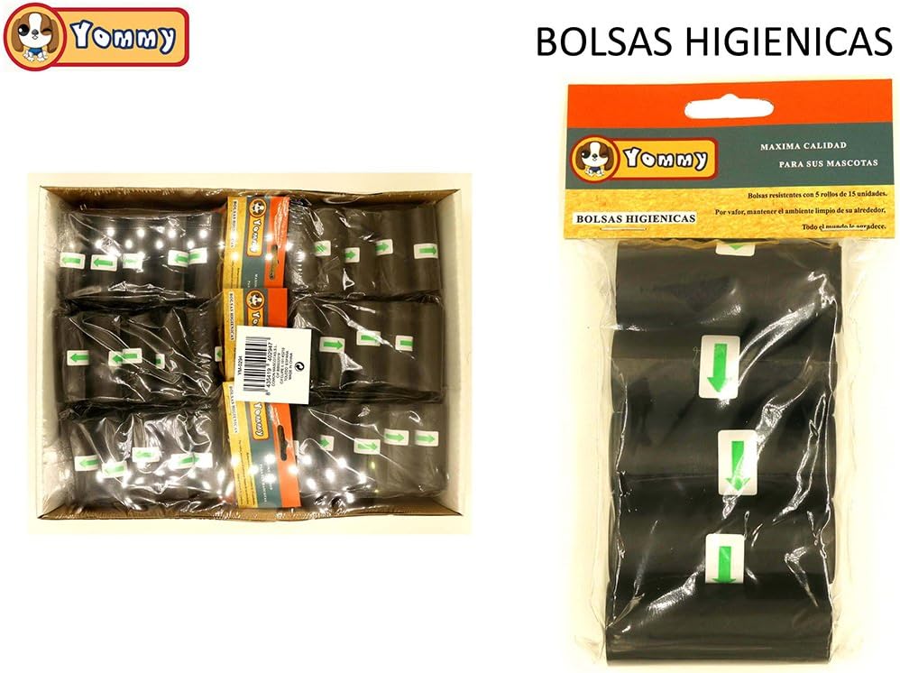Bolsas negras YOMMY para caca de perro (300 unidades) - compatibles con dispensador estándar