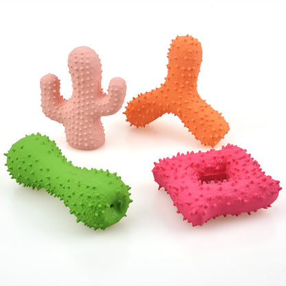 Juguete de látex para perros - Hueso con púas, cubo, cactus con chirridos para limpieza dental.