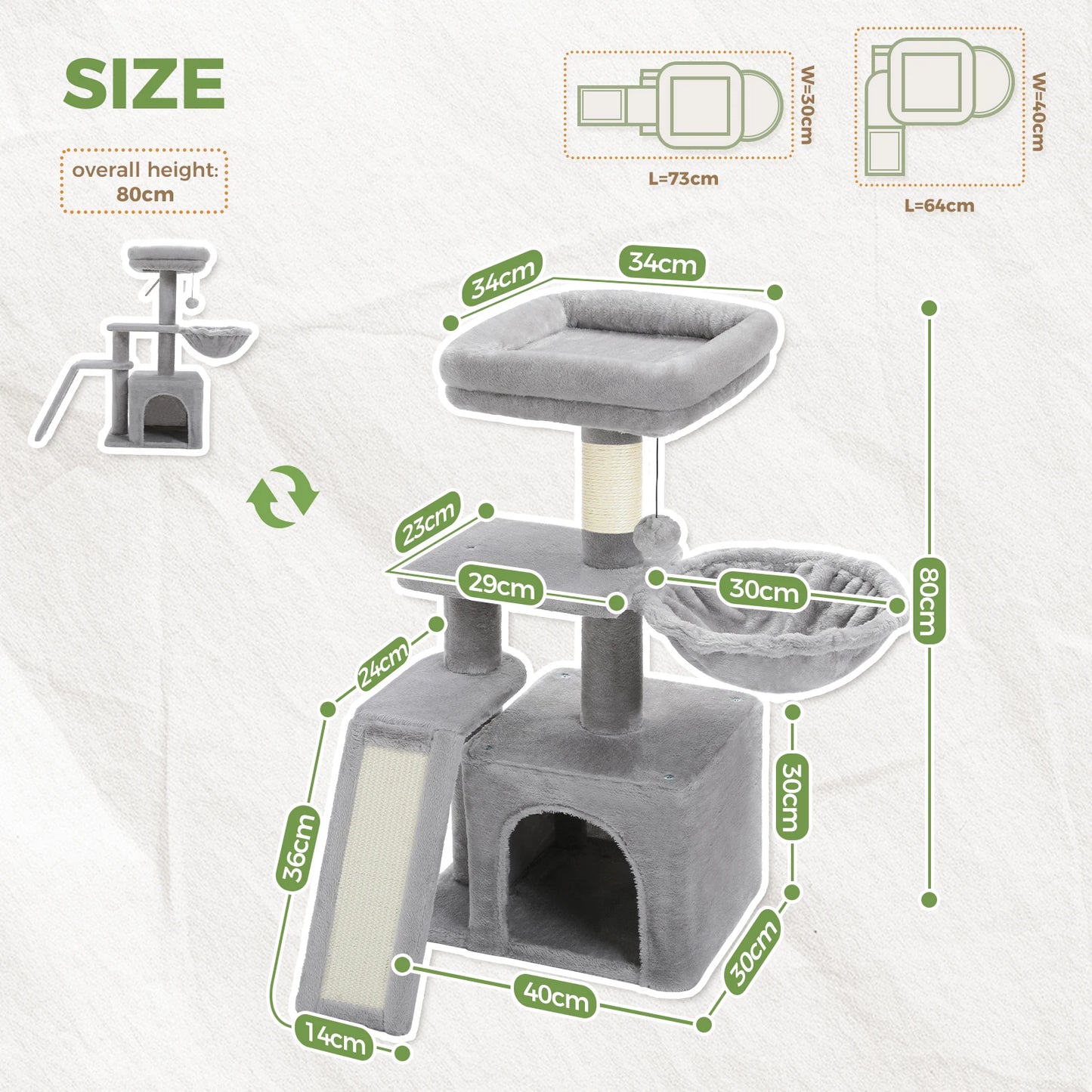 Árbol rascador premium 3-en-1: transformable, sisal, nido y hamaca de lujo
