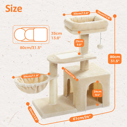 Árbol rascador premium 3-en-1: transformable, sisal, nido y hamaca de lujo