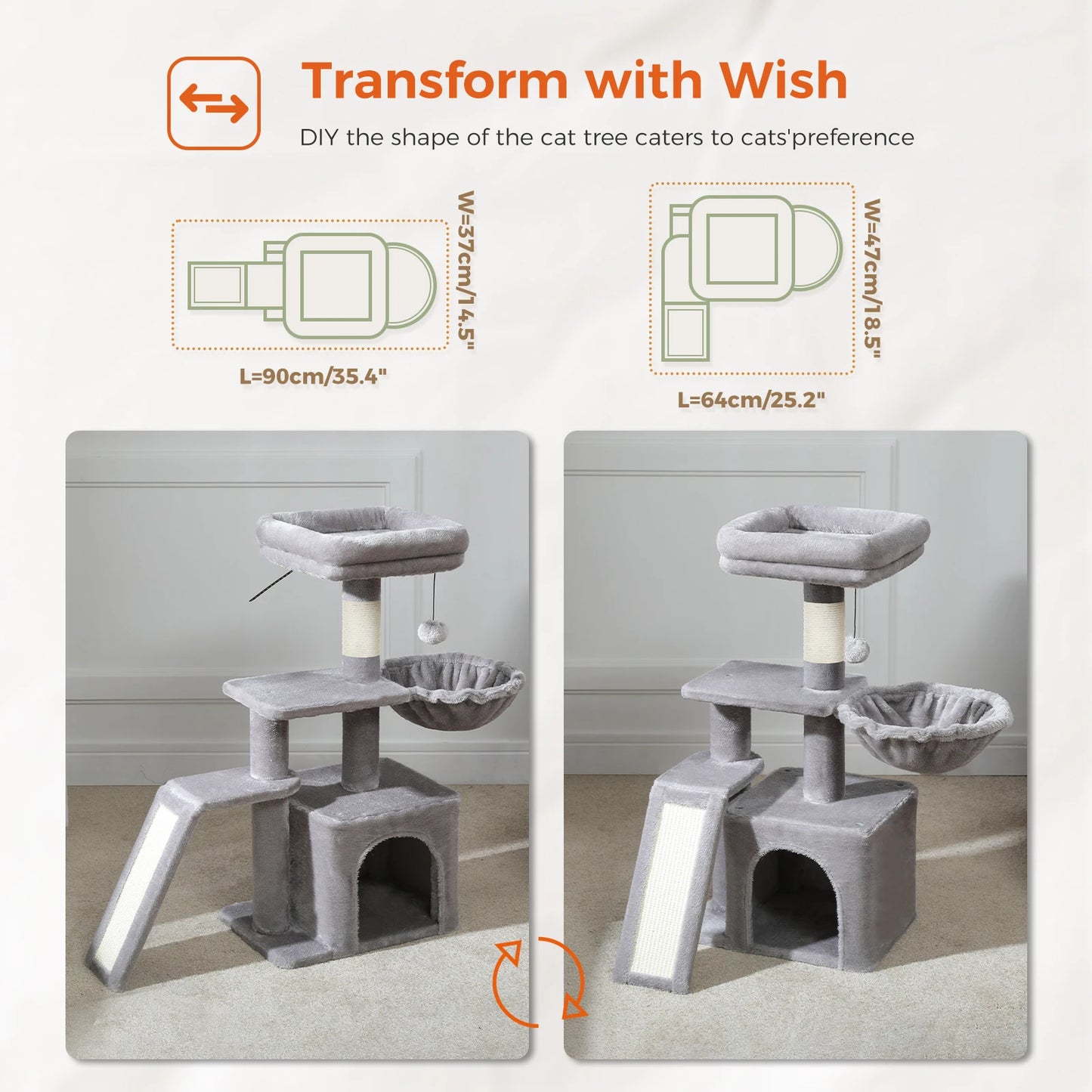 Árbol rascador premium 3-en-1: transformable, sisal, nido y hamaca de lujo