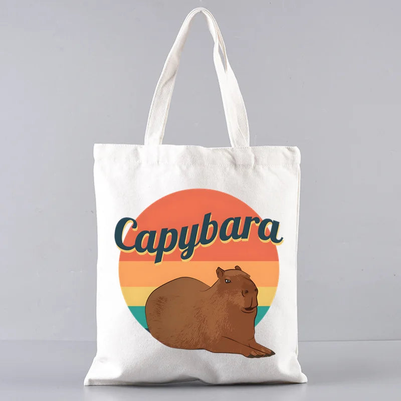 bola capibara tumbado con un sol redondo multicolor detrás