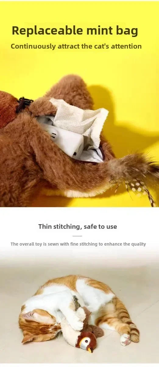 gorrión de juguete para gatos. Vuela y trina realista