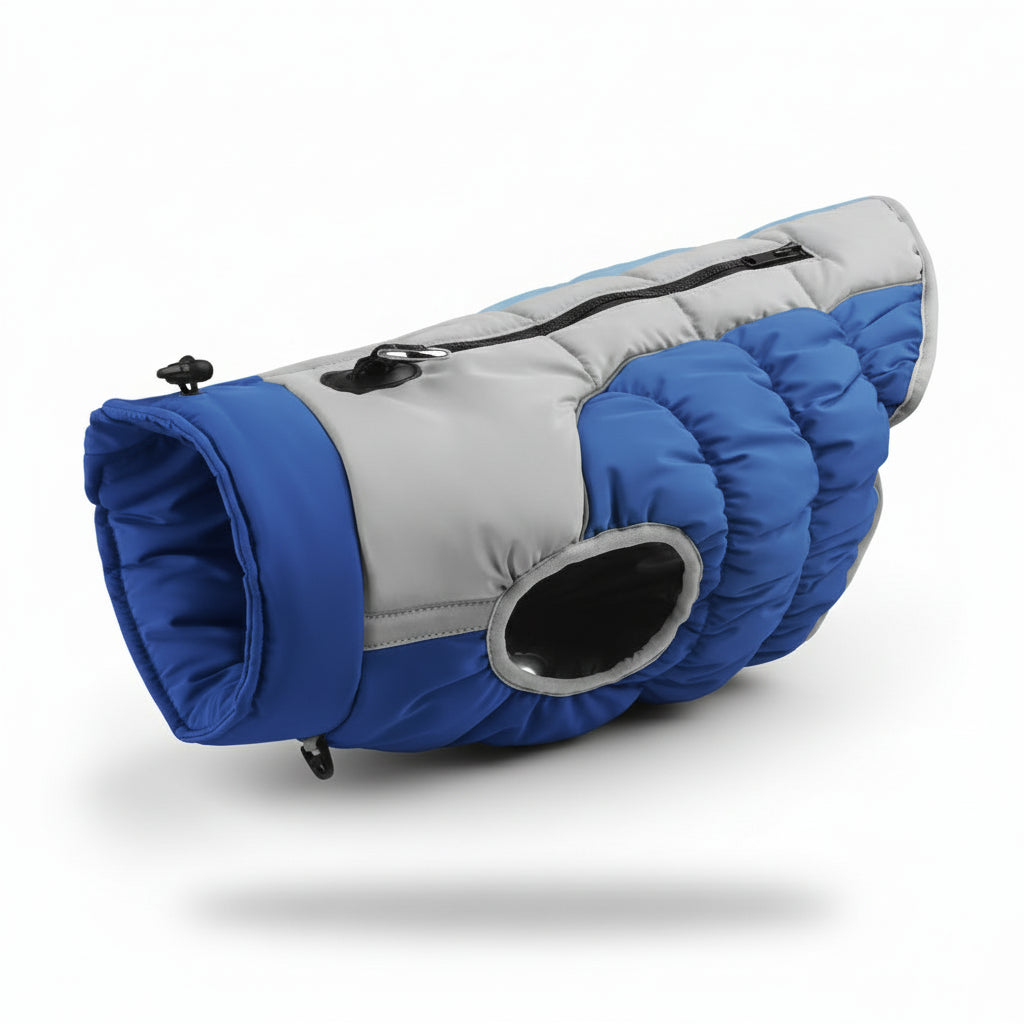 abrigo acolchado perro grande azul