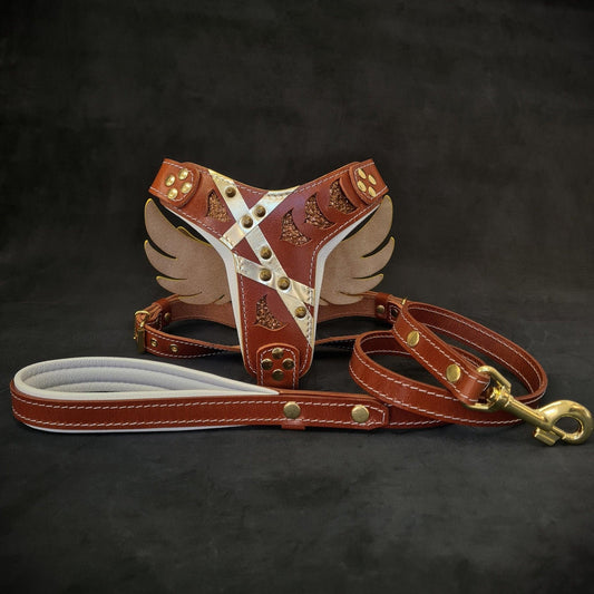 Arnés y correa "Hermes" de BESTIA COLLARS®: lujo artesanal con un toque angelical